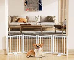 Snughome ペットゲート ペットフェンス 折り畳み式ゲート 置くだけ 犬用ゲート自立型ゲート柵 犬 ゲート 安全柵 小型犬 脱走防止 犬フェンス 室内用 ペット飛び出し防止柵 ペット用家具フェンス 多頭飼い ペットフェンス 鉄製 玄関 軽量 (長さ120のサムネイル