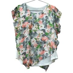 Sov. 大花柄シフォンポンチョ風ブラウス カフタントップス 日本製 
