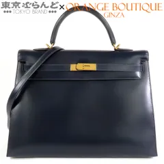 エルメス HERMES ケリー 35 □D刻印 ネイビー 紺 ゴールド金具 ボックスカーフ 外縫 2WAY ハンドバッグ ショルダーバッグ レディース 101874309のサムネイル