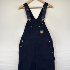 古着 カーハート Carhartt USA製 ダック オーバーオール ワーク ワンポイントロゴ ダブルニー 中綿 作業着 W36 L34  ネイビー系 メンズ