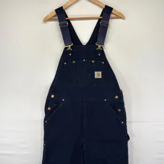 古着 カーハート Carhartt USA製 ダック オーバーオール ワーク ワンポイントロゴ ダブルニー 中綿 作業着 W36 L34  ネイビー系 メンズのサムネイル
