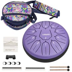 Tongue Drum Slit Drum 11 Notes 6 Inch with Storage Bag Musical Instrument Percussion Instrument Yoga Meditation Zen Prayer Sheet Music Included (Purple) *vj 5318e058