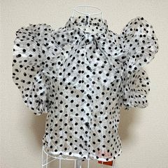 Toko kajin ボウタイリボンボリュームフリルドットオーガンジー 