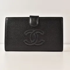 CHANEL シャネル ココマーク キャビアスキン 二つ折り財布 ウォレット がま口 ブラック 9番台