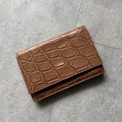 美品 希少 BOTTEGA VENETA ボッテガヴェネタ クロコダイル 二つ折りカードケース 名刺入れ ブラウン 茶色 キャメル メンズ レディースのサムネイル
