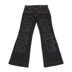 ヴィヴィアンタムVIVIENNETAM ドラゴンプリントストレッチフレアデニムパンツ 黒のサムネイル