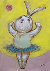 高野学 原画「moon and rabbit」SM号 高野マナブ 原画｜[赤セーターのウサギ] Drawing A4 アクリル 一点物