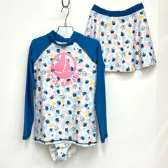 【プチバトー PETIT BATEAU】キッズ 水着3点セット ラッシュガードセット ワンピースタイプ 140 ブルー系