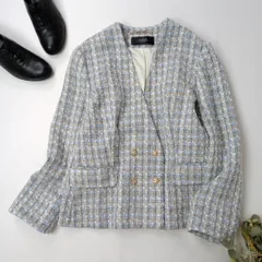 DoCLASSE ドゥクラッセ THE CLASSE カラーツイード ノーカラー Vネック ジャケット /26Fのサムネイル