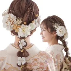 [LALALA beauty flowers] 髪飾り 成人式 振袖 二十歳の集い 前撮り ホワイト 白 ゴールド 卒業式 袴 結婚式 白無垢 和装 着物 ヘアアクセサリー (ホワイトダリア/ゴールド) 2500 [ホワイト[2500]]