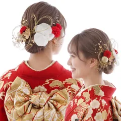 [LALALA beauty flowers] 髪飾り 成人式 振袖 赤 レッド 卒業式 袴 胡蝶蘭 リボン 和装 着物 七五三 結婚式 二十歳の集い ヘアアクセサリー (胡蝶蘭ホワイト/レッドマム) 2411ch [レッド[2411]]