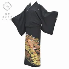  【中古】 リサイクル着物 身丈159.5cm 裄丈65cm 黒留袖 正絹 五つ紋 比翼付き 仕立て上がり ちょっとふくよかL M M 黒色系 御所車 飛鶴文様 特品 [ 着物 中古 帯 リサイクル 振袖 浴衣 袴 和服 古着 ] mm3209bのサムネイル