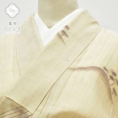 麻＊琉球柄＊つばめ＊ベージュ＊防水加工済み＊夏物＊着物＊159cm