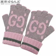グッチ GUCCI フィンガーレスグローブ ピンクxグレー カシミヤ GGロゴ M 手袋 レディース 101831276のサムネイル