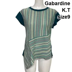 □ ギャバジンケーティー Gabardine K.T 半袖ニット ラウンドネック ストライプ 異素材 グリーン系 綿混 9 M 9号 レディース S6F415のサムネイル