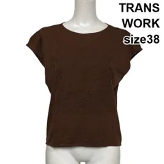 □ トランスワーク TRANS WORK 半袖カットソー Tシャツ フレンチスリーブ 刺繍 ラウンドネック ブラウン 綿100 38 M 9号 レディース S6F397のサムネイル