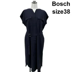 □ ボッシュ Bosch ワンピース ロング丈 半袖 ベルト フラップポケット 前開き ネイビー 38 M 9号 レディース S6F422のサムネイル