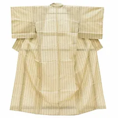  紬 夏物 夏着物 正絹 リサイクル着物 仕立て上がり 裄64.5cm 身丈154.5cm S ベージュ色系 縞文様 特品★★★★ [ 着物 中古 帯 リサイクル 振袖 浴衣 袴 和服 古着 ] ss0530bのサムネイル