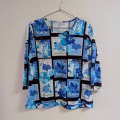 美品 LEONARD レオナールスポーツ カンカン素材 花柄カットソー 黒 XL