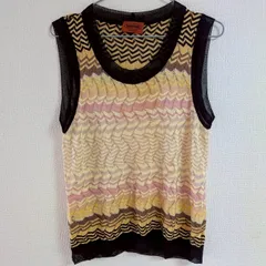 ミッソーニ MISSONI ジグザグ柄 シルク混 ニット ノースリーブ タンクトップ 44 ベージュ系 イタリア製のサムネイル