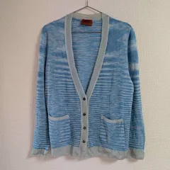 ミッソーニ MISSONI ボーダー柄 ニットカーディガン ブルー系 メッシュ切替 イタリア製 46のサムネイル