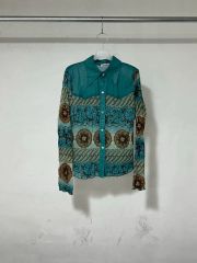 幾何学模様 シアーシャツ 長袖 ブルー系 VINTAGE - メルカリ