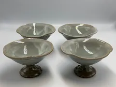 モダン和食器 高台小鉢 4点セット グレー 灰釉 デザートカップ 足付き 皿のサムネイル