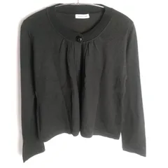 M1-03649【Women】Style com(スタイルコム)長袖 ニットカーディガン(L) / 黒 K-春秋のサムネイル
