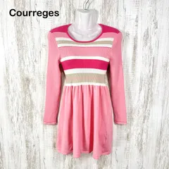 00s Courreges クレージュ ロゴ刺繡 ボーダー リブニット チュニックワンピース ピンク y2kのサムネイル