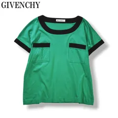 【希少】 80s90sヴィンテージ ジバンシー GIVENCHY フレンチスリーブ バイカラー デザイン カットソー Tシャツ デザイナーズ アーカイブ グリーン レディース ♪のサムネイル