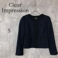 美品 クリアインプレッション ツイード ノーカラージャケット 紺 1 S ラメ フリンジ セレモニー フォーマル スーツ 入学式 卒業式 入園式 卒園式 七五三 お宮参り 結婚式 服装 ママ レディース オフィスのサムネイル