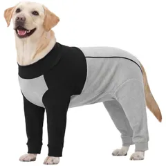 IECOii 犬術後服 ソフト 通気 伸縮性 四本足 犬 ロンパース エリザベスカラーの代わる介護服 避妊 離乳 皮膚疾患 傷口保護 オスメス兼用 大型犬用術後ウェア ブラック 3XLのサムネイル