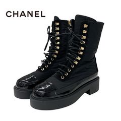 1666 美品✨CHANEL 21AW レースアップブーツ ロゴ 黒 38 - メルカリ