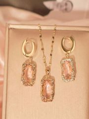Women's Jewelry Set: Stainless Steel Zirconia Square Necklace & Earrings 3-Piece Set, Vintage Minimal Design, Suitable for Couples, Streetwear, Daily Wear, Holidays, and Party Wear (Comes in a Bag)