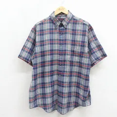 XL/古着 アロー 半袖 シャツ メンズ 90年代 90s ボタンダウン ネイビー チェック 26may22のサムネイル