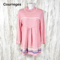 00s Courreges クレージュ ロゴ刺繡 ボーダー ウールニット チュニックワンピース ピンク y2kのサムネイル