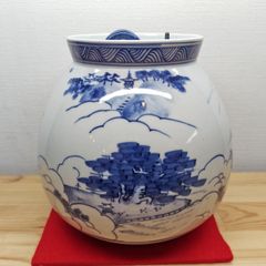 最後特価 茶道具 水指 膳所焼 染付 近江八景 芋頭 ぜぜ 陽炎園 岩崎新