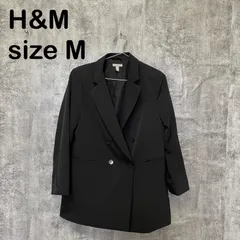 【T-1581】H&M エイチアンドエム テーラードジャケット M ブラック 黒 ダブルボタン ロング丈 オーバーサイズ レディース シンプル 通勤 カジュアルのサムネイル