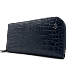 未使用に近い ジミーチュウ Jimmy Choo JCロゴ ラウンドファスナー 長財布 ロングウォレット クロコ型押し ネイビー レザー 本革 大容量 ボーナス 夏休み 帰省 サマーギフト 敬老の日 ご褒美のサムネイル