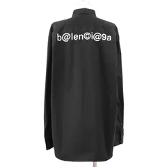 BALENCIAGA バレンシアガ 長袖シャツ サイズ 38 レディース 2020年製 b@lenci@9a ロゴ ボタンダウン コットン100% 高密度ブロード ビッグシルエット ロングスリーブ トップス ブラック 黒 マダガスカル製のサムネイル