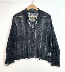 Y's ワイズ PLAID LOOSE-KNIT LONG SLEEVE PULLOVER プレイド ルーズニット ロングスリーブ プルオーバー (2)  黒 ブラック YQ-K04-681  K6-97のサムネイル