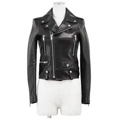 SAINT LAURENT PARIS サンローラン・パリ ジャケット ライダース サイズ F34 レディース ロゴ ボタン モーターサイクル レザー ラムスキン アウター ハンガー付属 ブラック 黒 イタリア製のサムネイル