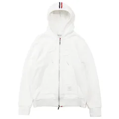 【SALE】THOM BROWNE トムブラウン ジップアップパーカー サイズ 1 メンズ シグネチャー トリコロール ストライプ ネームパッチ コットン100％ ロングスリーブ 長袖 フーディー トップス ホワイト 白 イタリア製のサムネイル