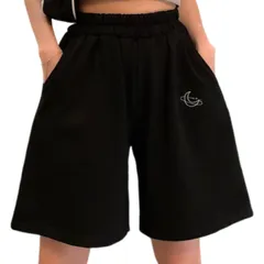 ハーフパンツ レディース ショートパンツ ポケット付き ボトムス ゆったり 部屋着 半ズボン 短パン ルーム ウェア ズボン パンツ ずぼん ぱんつ ハーパン ショーパン かわいい おしゃれ きれい シンプル 人気 膝丈 春 夏 秋 サマ [ブラック] [L]