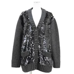 【極美品】PRADA プラダ ニット カーディガン ウール/カシミヤ サイズ 38 レディース 2021年製 ローゲージ スパンコール ロングスリーブ 長袖 トップス グレー 灰色 イタリア製のサムネイル