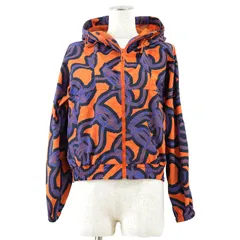 【極美品】HERMES エルメス ブルゾン ジップアップ サイズ 36 レディース Stirrup Fantasy 鐙の幻想 ロゴ ナイロン100% フード 総柄 アウター オレンジ ネイビー 紺 橙色 イタリア製のサムネイル