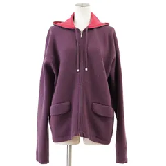 【美品】CHANEL シャネル ブルゾン カシミヤ100％ サイズ 48 レディース 00A P15863 COCOマーク ロゴ ジップアップパーカー フード バイカラー アウター ライトパープル レッド 紫 赤 英国製のサムネイル