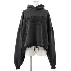 【美品】BALENCIAGA バレンシアガ スウェット パーカー サイズ 2 レディース 2024年製 BB ロゴ エンブロイダリー 刺繍 デストロイ ダメージ加工 クロップド フーディー ロングスリーブ 長袖 トップス チャコール ポルトガル製のサムネイル
