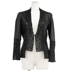【美品】CHANEL シャネル レザージャケット パンチング P41109 サイズ 40 レディース 2011年製 ラムスキン シアー カットワーク ノーカラー アウター ブラック 黒 フランス製 カール・ラガーフェルドのサムネイル