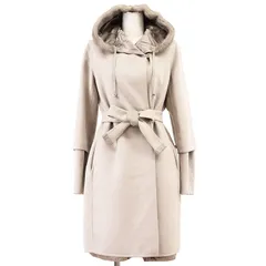 S Max Mara エスマックスマーラ コート リバーシブル メルトン/ナイロン サイズ 40 レディース ロゴ ラビットファー トリム ベルテッド フーデッド アウター ベルト付属 グレージュ 灰色 イタリア製のサムネイル